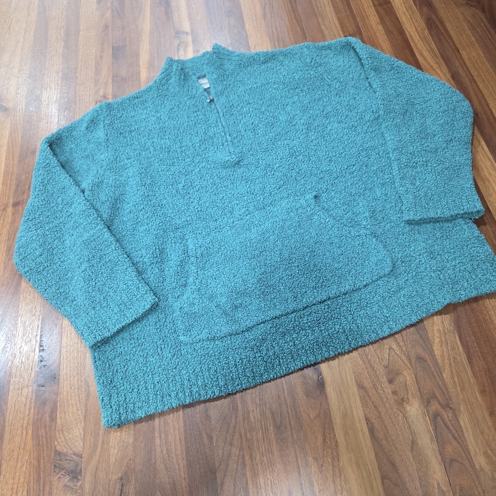 Natural Reflections Quarter Zip Textured Fleece Pullover Kangaroo Pocket Warm 1X